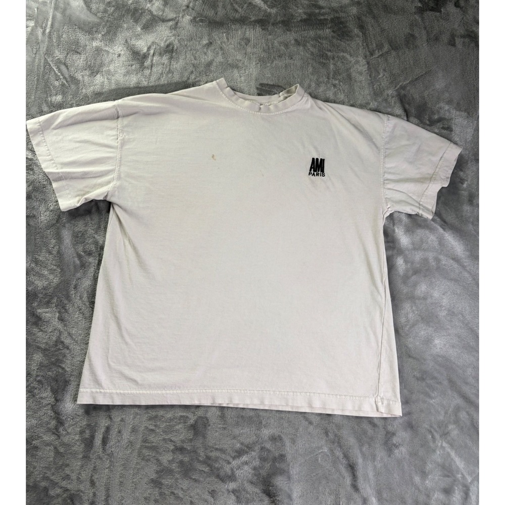 Ami Paris Alexandre Mattiussi Logo T-Shirt Mens M White Tonal Stitching